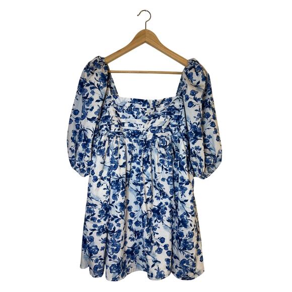 A&F Abercrombie and Fitch Emerson Ruched Puff Sleeve Floral Poplin Mini Dress - Picture 2 of 14